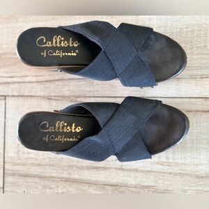 Callisto Black Crisscross Slip-On Mules
